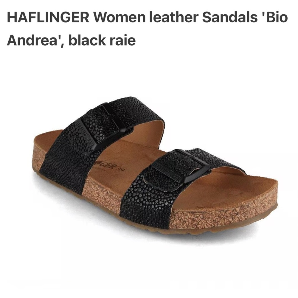 HAFLINGER Bio Andrea Leather Buckle Sandals in Black Raie